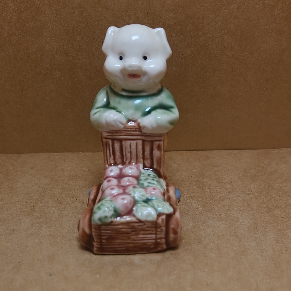 Ceramic Pig Figurine with Fruit Basket